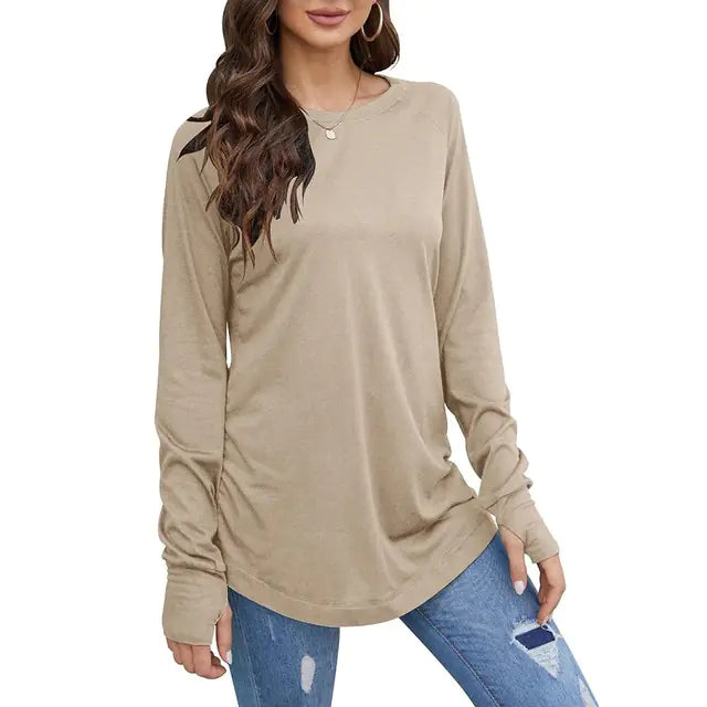Women's Loose Long Sleeve Round Neck T-Shirt Top