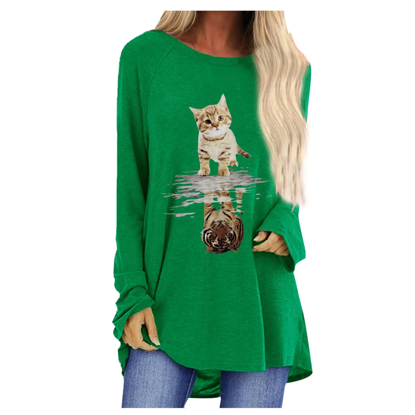 Loose Round Neck Long Sleeve Women's T-shirt