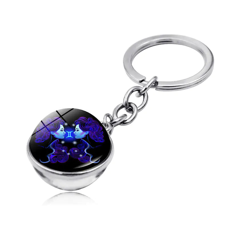 Zodiac Gemstone Double-Sided Glass Keychain
