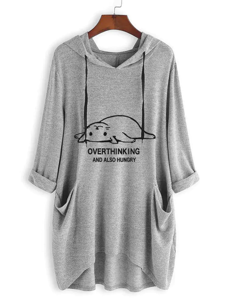 Women's Casual Hooded Sweatshirt - Loose Long Sleeve Top