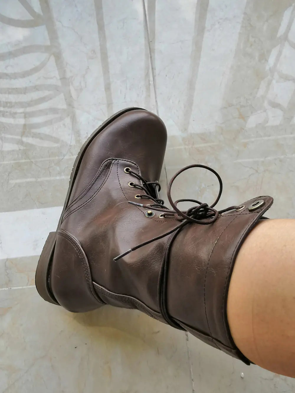 Retro British Lace-Up Cowboy Boots with Square Heel