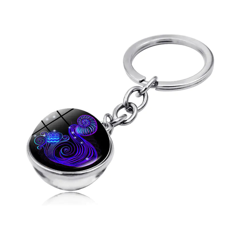 Zodiac Gemstone Double-Sided Glass Keychain