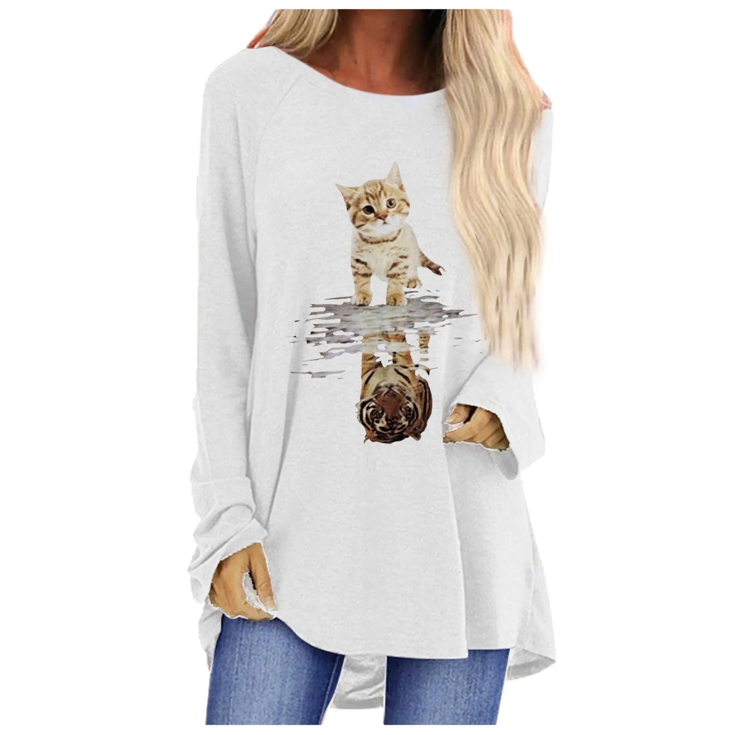 Loose Round Neck Long Sleeve Women's T-shirt