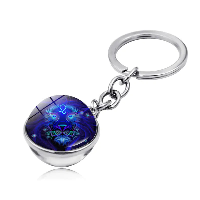 Zodiac Gemstone Double-Sided Glass Keychain