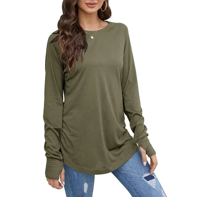 Women's Loose Long Sleeve Round Neck T-Shirt Top