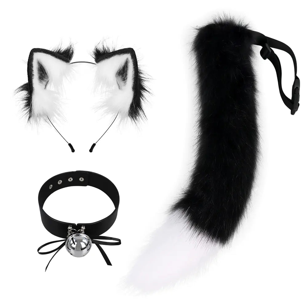 Handmade Plush Fox Set with Cat Ears and Tail
