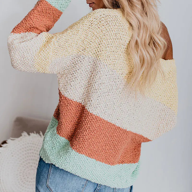 2019 Women's Loose Striped Knit Sweater for Amazon