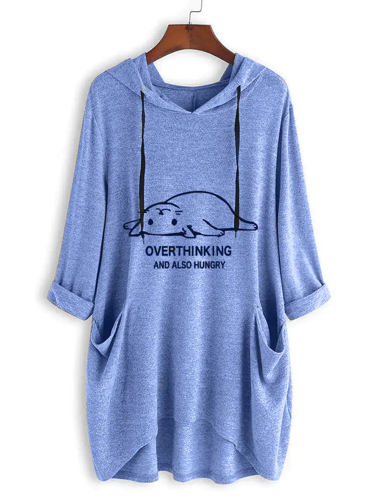Women's Casual Hooded Sweatshirt - Loose Long Sleeve Top