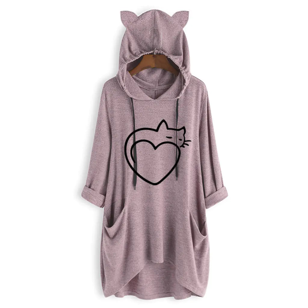 Women's Casual Hooded Sweatshirt - Loose Long Sleeve Top