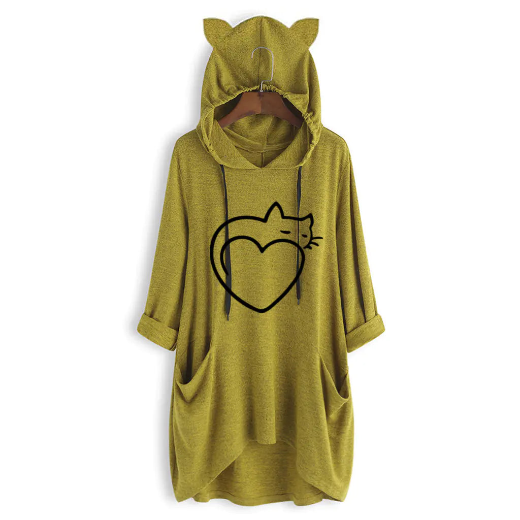 Women's Casual Hooded Sweatshirt - Loose Long Sleeve Top