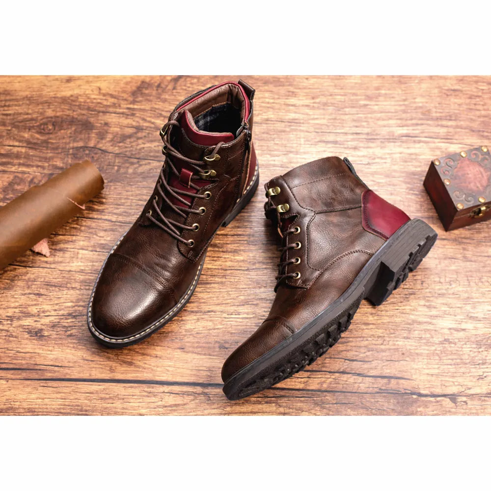 Men's Leather Martin Boots - Plus Size