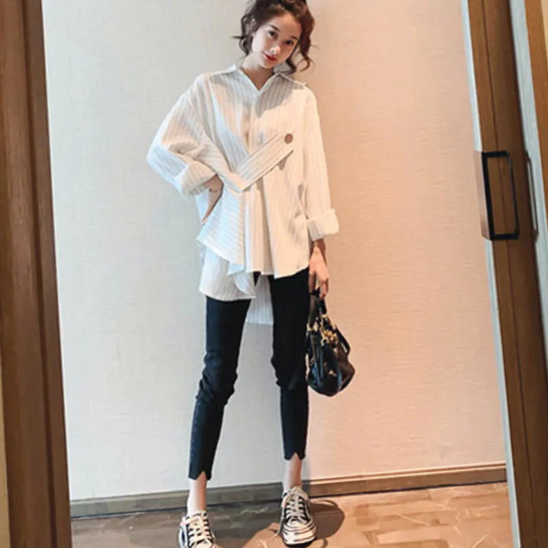 Women's Striped Shirt - Loose Irregular Design 2019