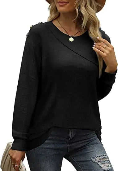 Women's Double Crew Neck Button Sweatshirt Tee
