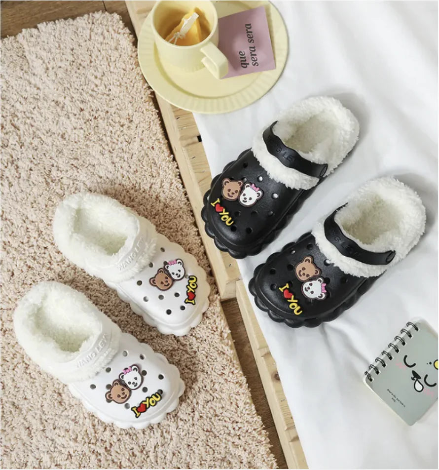 Women's Thermal Plush Cotton Slipper Set