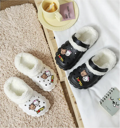 Women's Thermal Plush Cotton Slipper Set