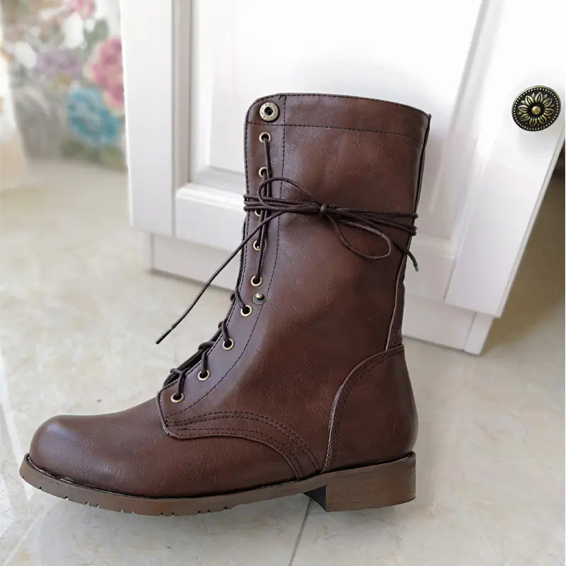 Retro British Lace-Up Cowboy Boots with Square Heel