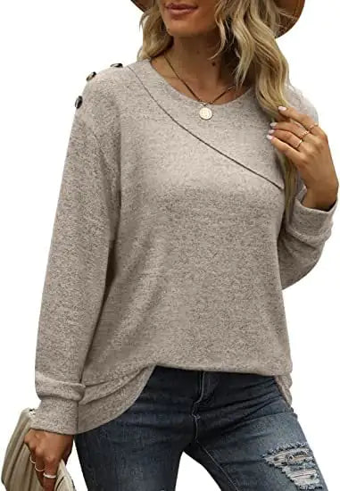 Women's Double Crew Neck Button Sweatshirt Tee