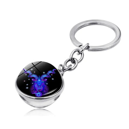 Zodiac Gemstone Double-Sided Glass Keychain