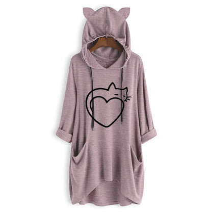 Women's Casual Hooded Sweatshirt - Loose Long Sleeve Top