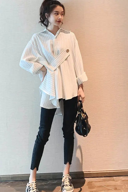 Women's Striped Shirt - Loose Irregular Design 2019