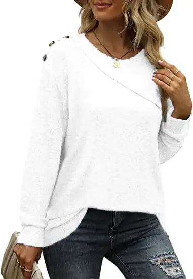 Women's Double Crew Neck Button Sweatshirt Tee