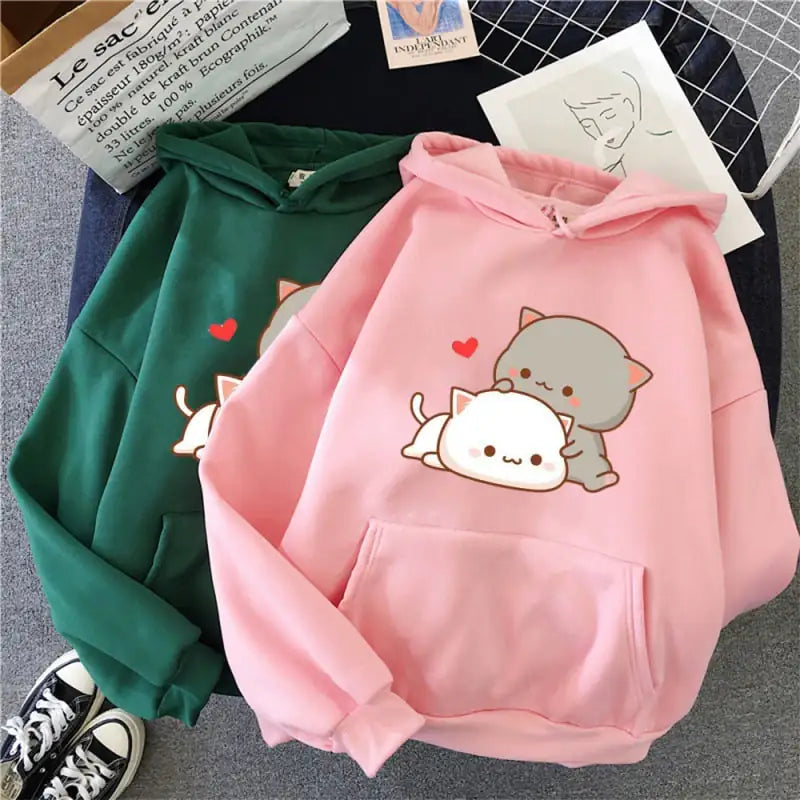 Harajuku Retro Cute Cat Print Men's Street Hoodie