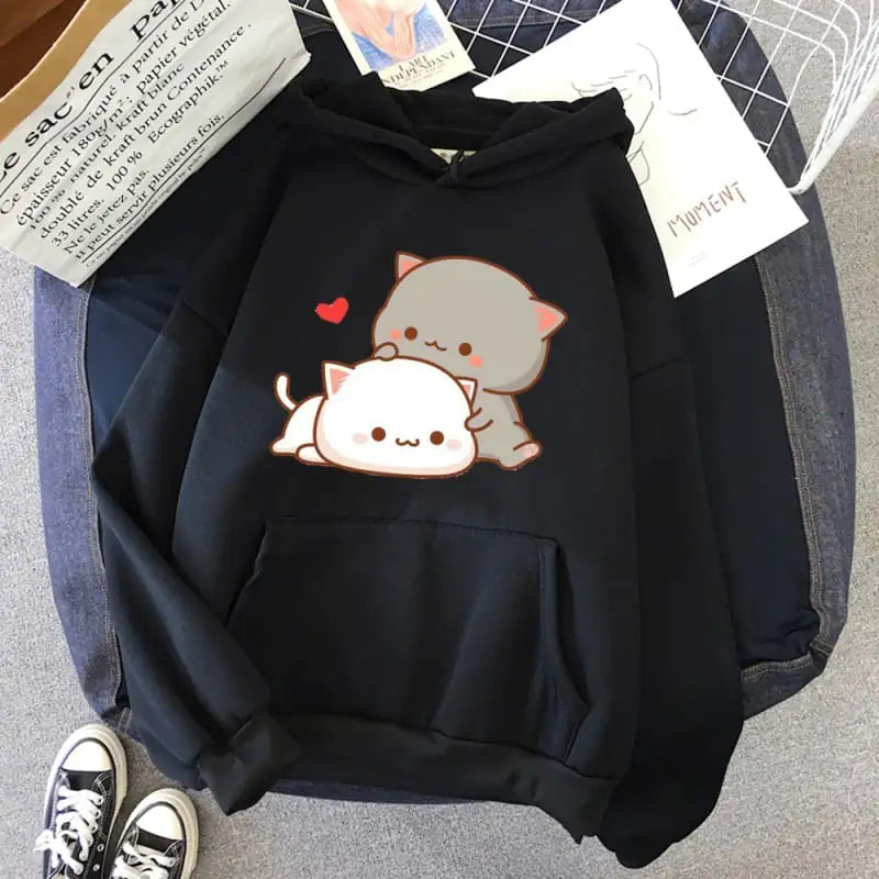 Harajuku Retro Cute Cat Print Men's Street Hoodie