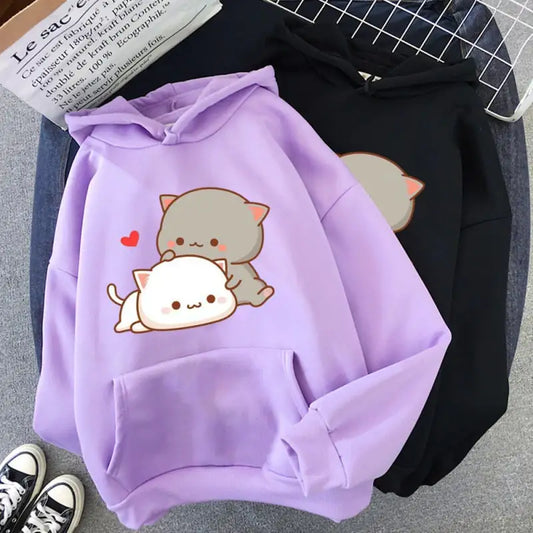 Harajuku Retro Cute Cat Print Men's Street Hoodie