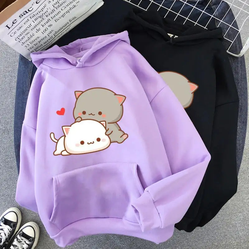 Harajuku Retro Cute Cat Print Men's Street Hoodie