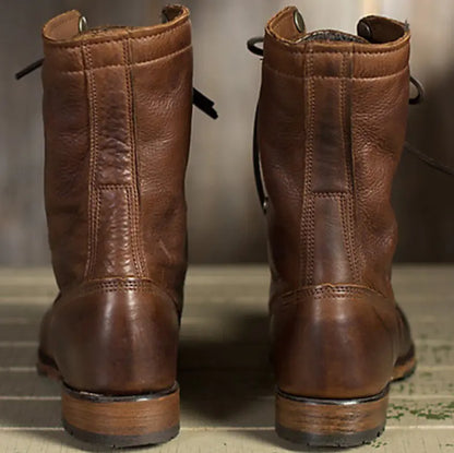 Retro British Lace-Up Cowboy Boots with Square Heel