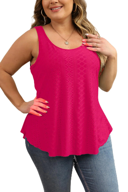 KLPOHV Womens Plus Size Tank Tops Summer Eyelet Embroidery Sleeveless T-Shirts Tops Scoop Neck Causal Loose Flowy Cami 2X Rosered