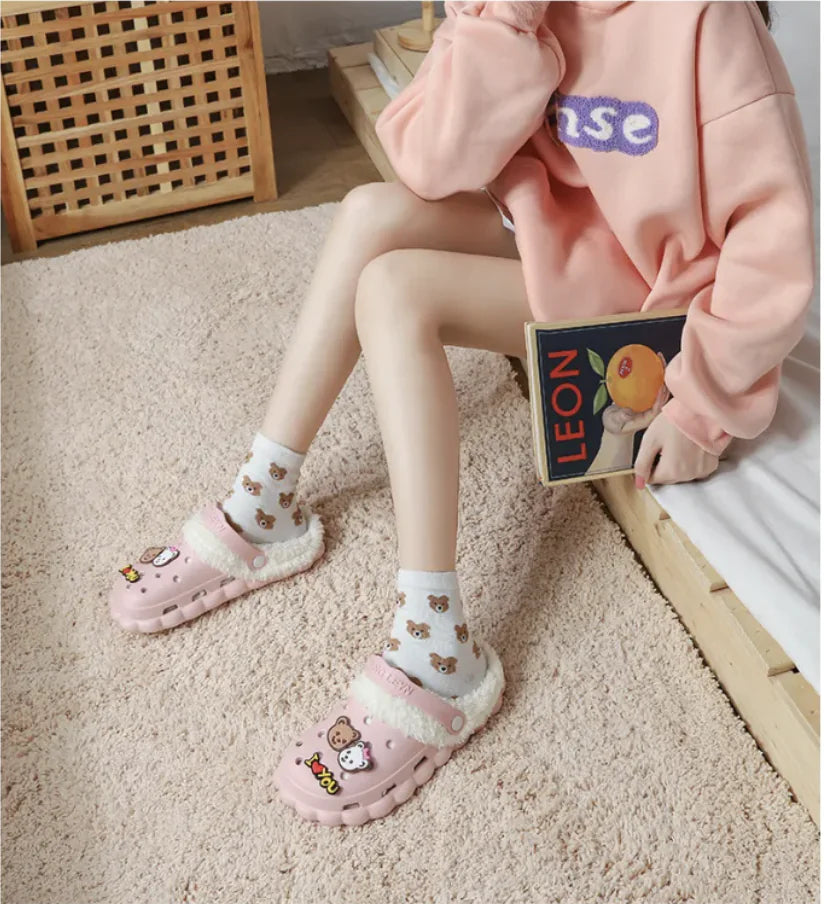 Women's Thermal Plush Cotton Slipper Set