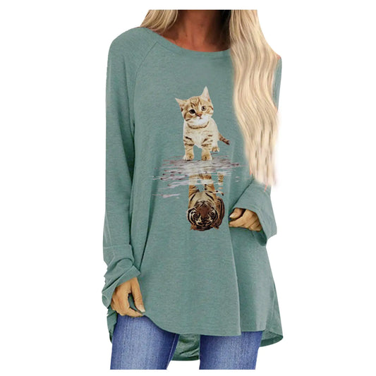 Loose Round Neck Long Sleeve Women's T-shirt
