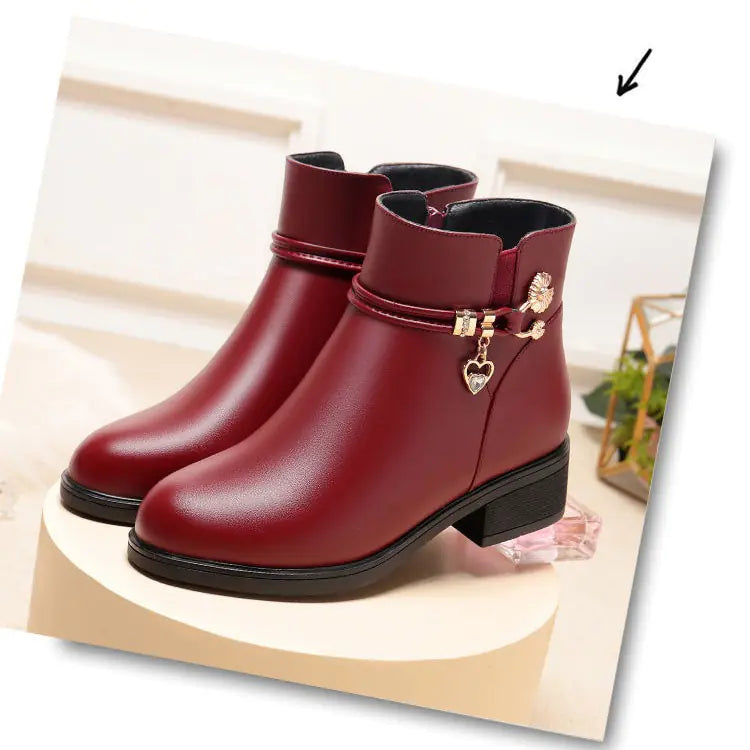 Warm Plush Leather Ankle Boots for Women