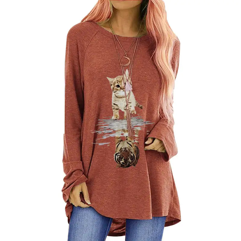 Loose Round Neck Long Sleeve Women's T-shirt