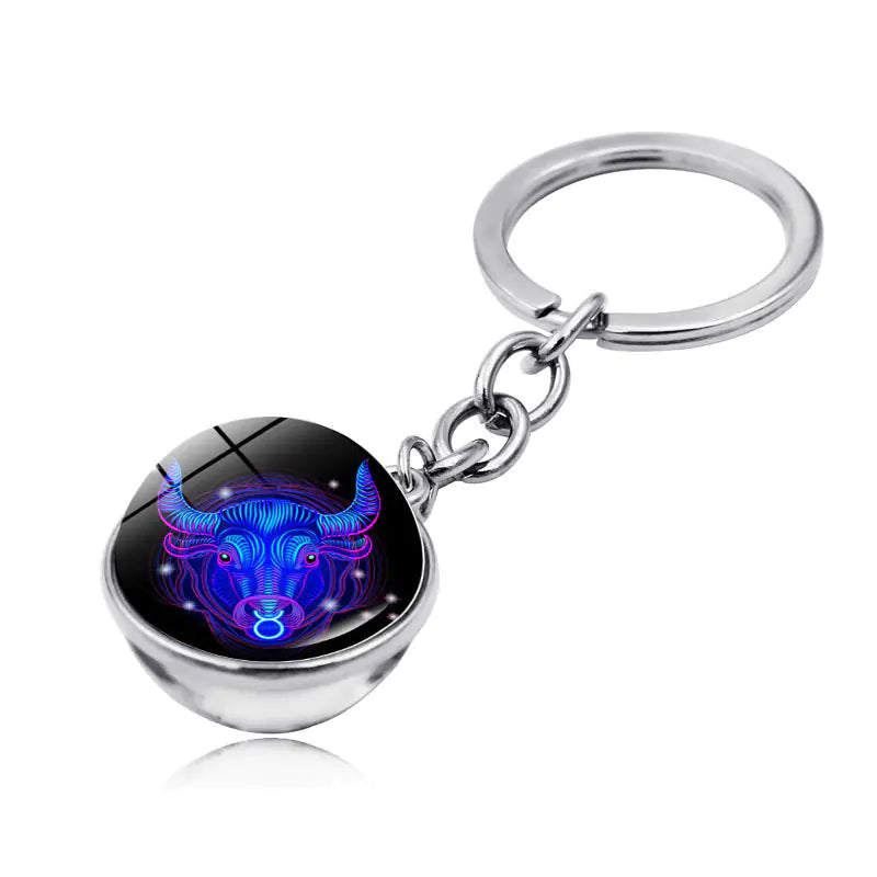 Zodiac Gemstone Double-Sided Glass Keychain