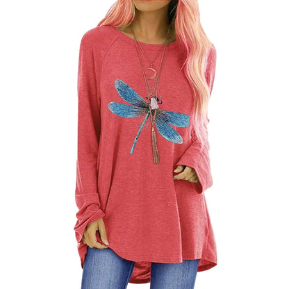 Loose Round Neck Long Sleeve Women's T-shirt