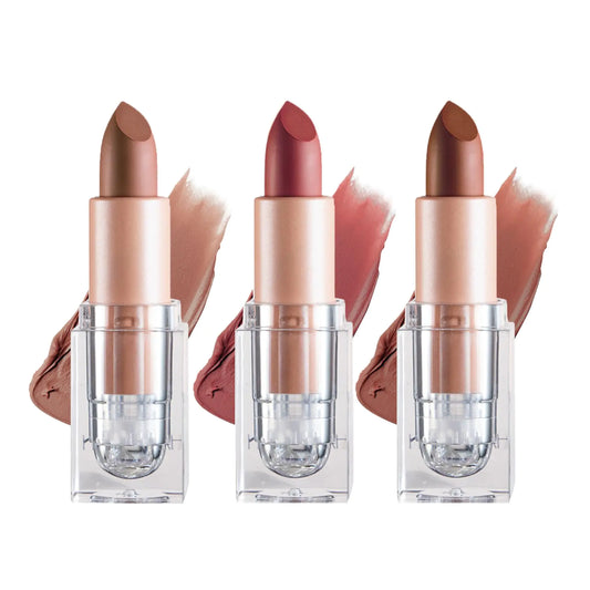 3PCS Matte Nude Lipstick Set Velvet Lip Gloss