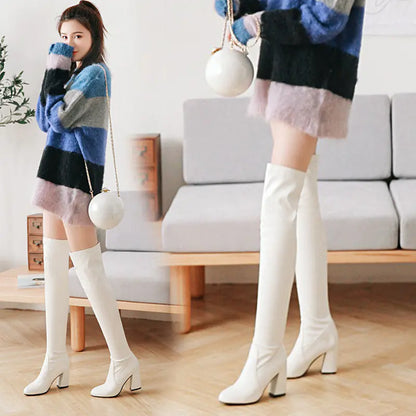 Chunky Heel Over The Knee Boots in Plus Size