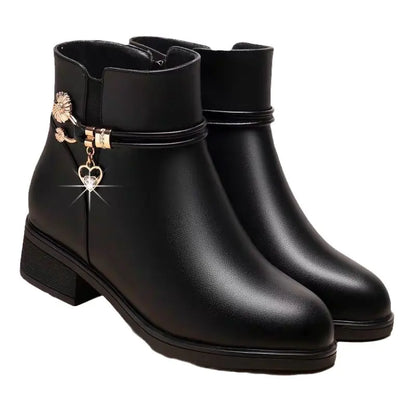 Warm Plush Leather Ankle Boots for Women