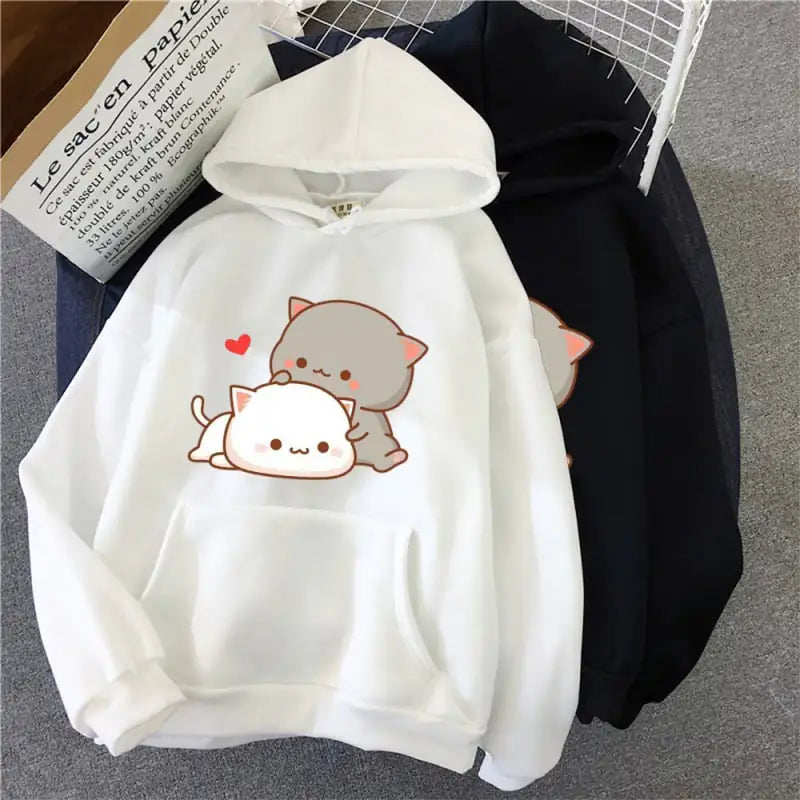Harajuku Retro Cute Cat Print Men's Street Hoodie