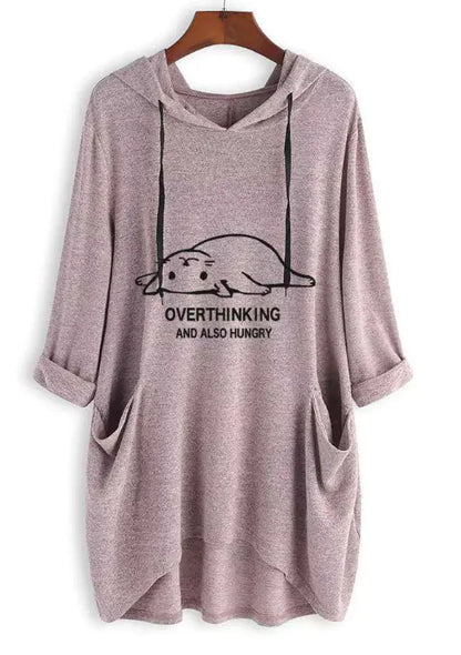 Women's Casual Hooded Sweatshirt - Loose Long Sleeve Top