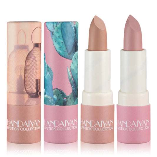 2PCS Matte Nude Lipstick Set Velvet Lip Gloss Nude Lip Stain Paper Tube Lipsticks