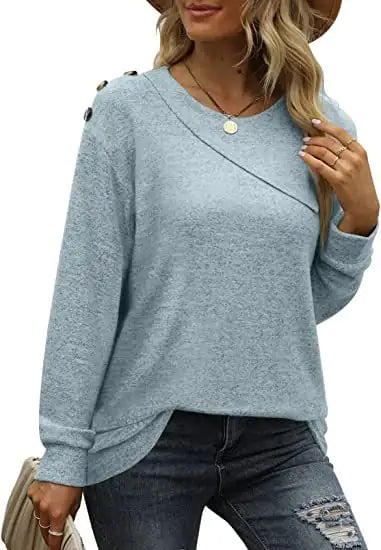 Women's Double Crew Neck Button Sweatshirt Tee