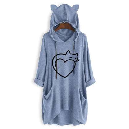 Women's Casual Hooded Sweatshirt - Loose Long Sleeve Top