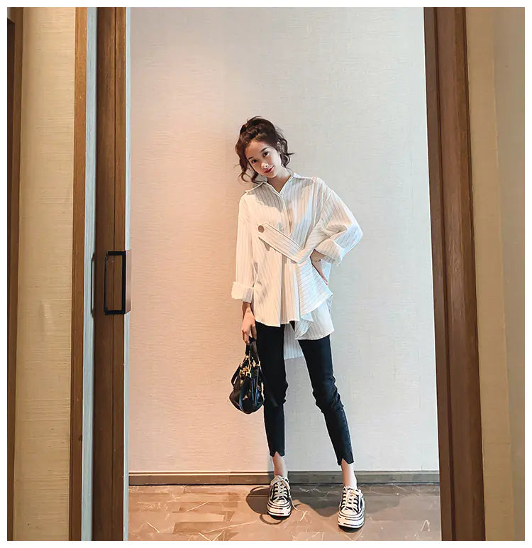 Women's Striped Shirt - Loose Irregular Design 2019