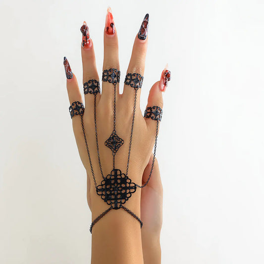 Exaggerated Finger Tassel Bracelet in Punk Goth Style