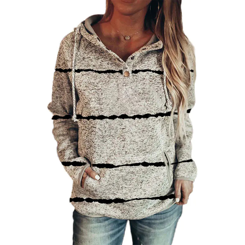 Women's Long Sleeve Striped Hooded Fashion Sweater
