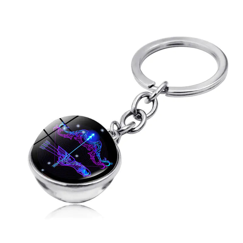 Zodiac Gemstone Double-Sided Glass Keychain