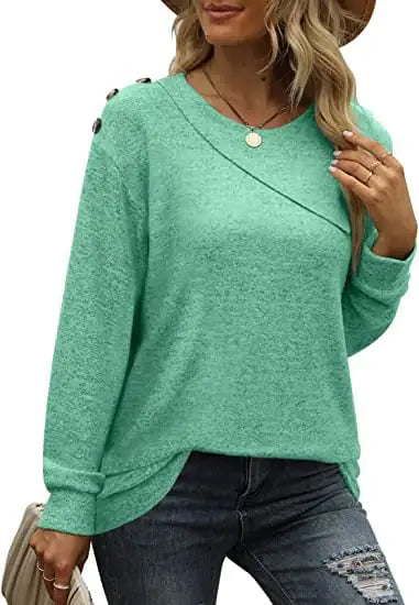 Women's Double Crew Neck Button Sweatshirt Tee